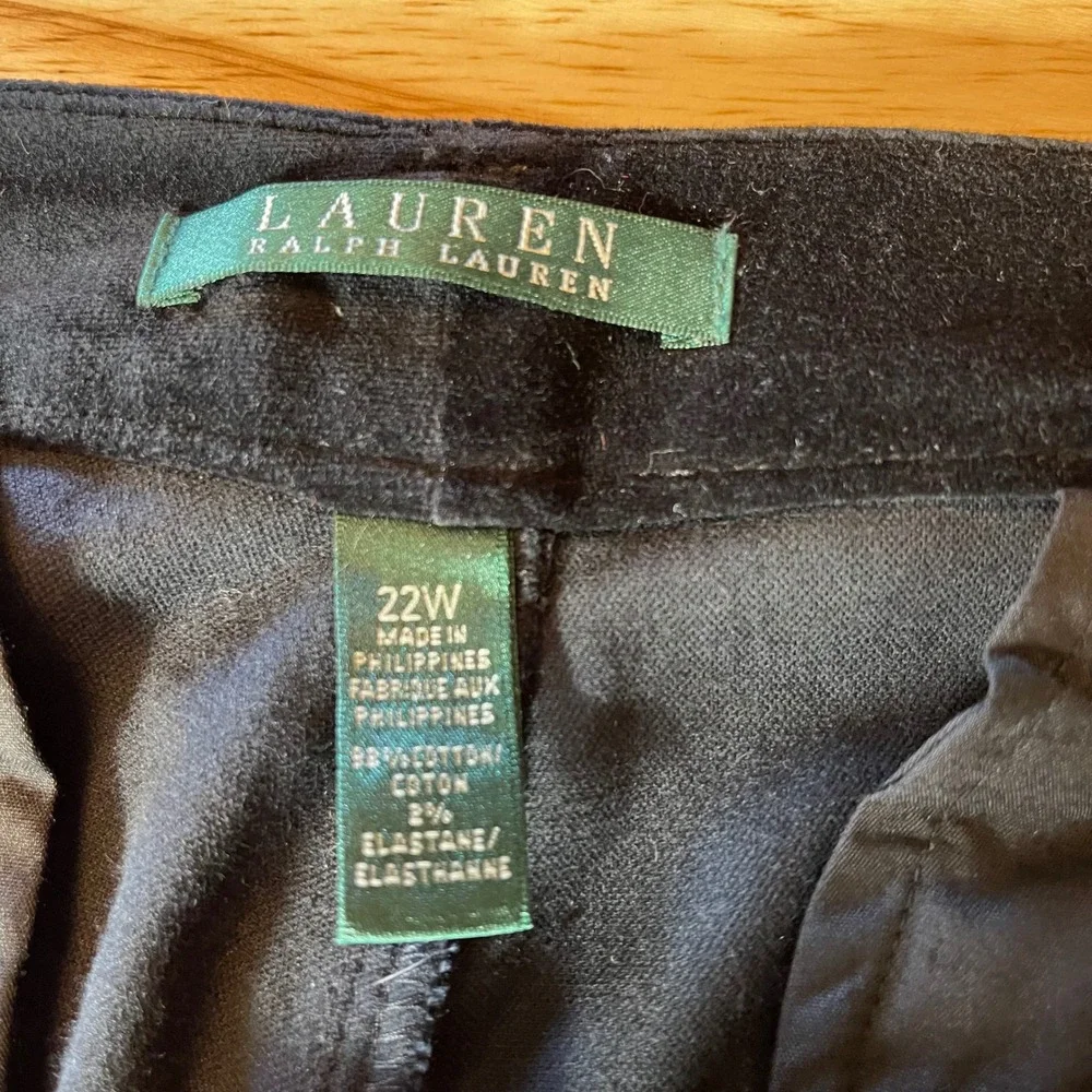 Lauren Ralph Lauren Black Velvet Straight Leg Pants Womens 22W Gold Hardware